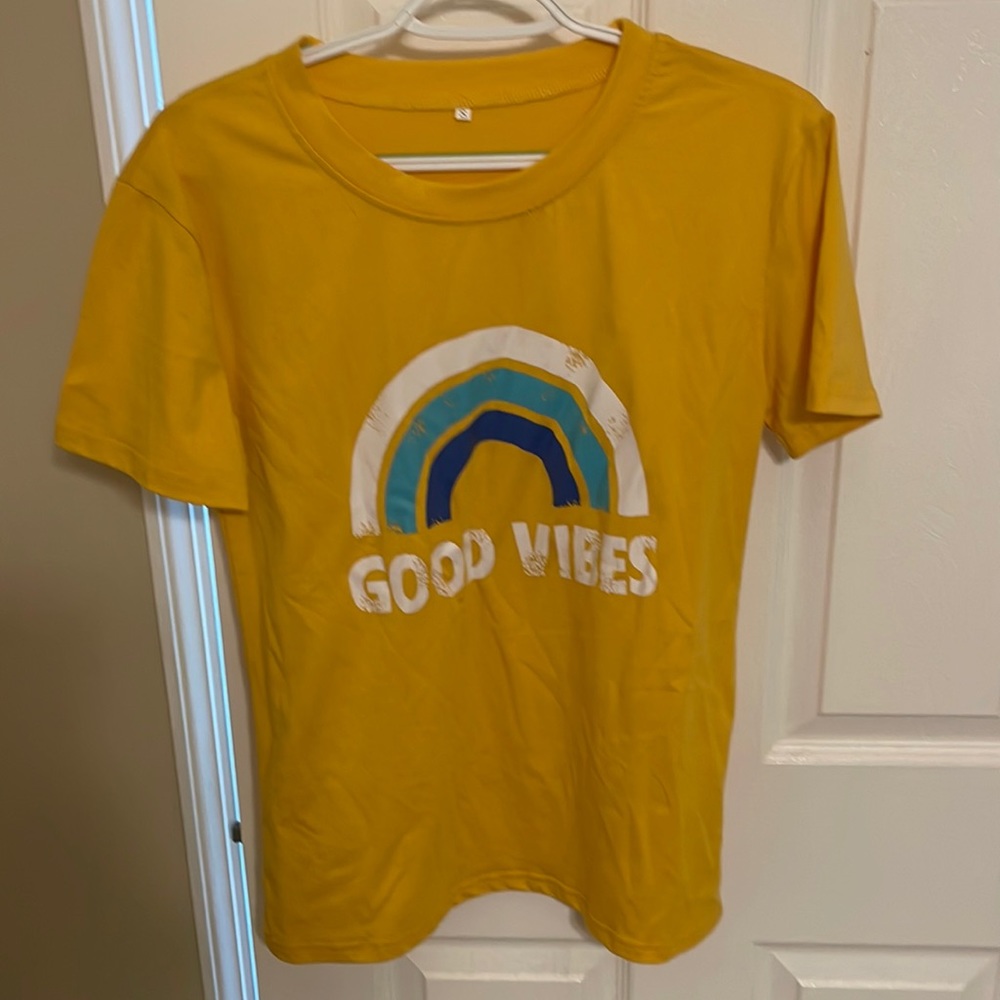 Good vibes women’s small yellow t-shirt. Nearly new